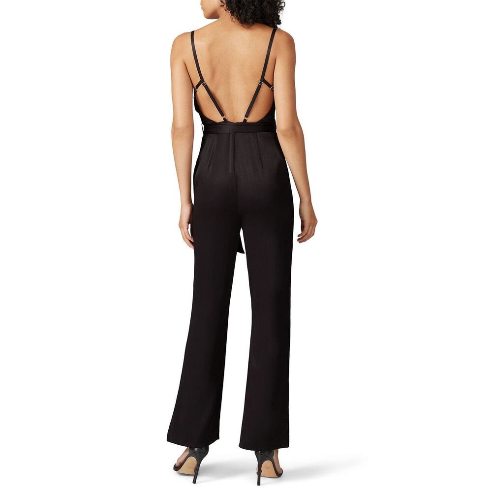 Fame and Partners Benton Black Satin Tie Waist Sleeveless Jumpsuit Size 6 - Picture 3 of 15